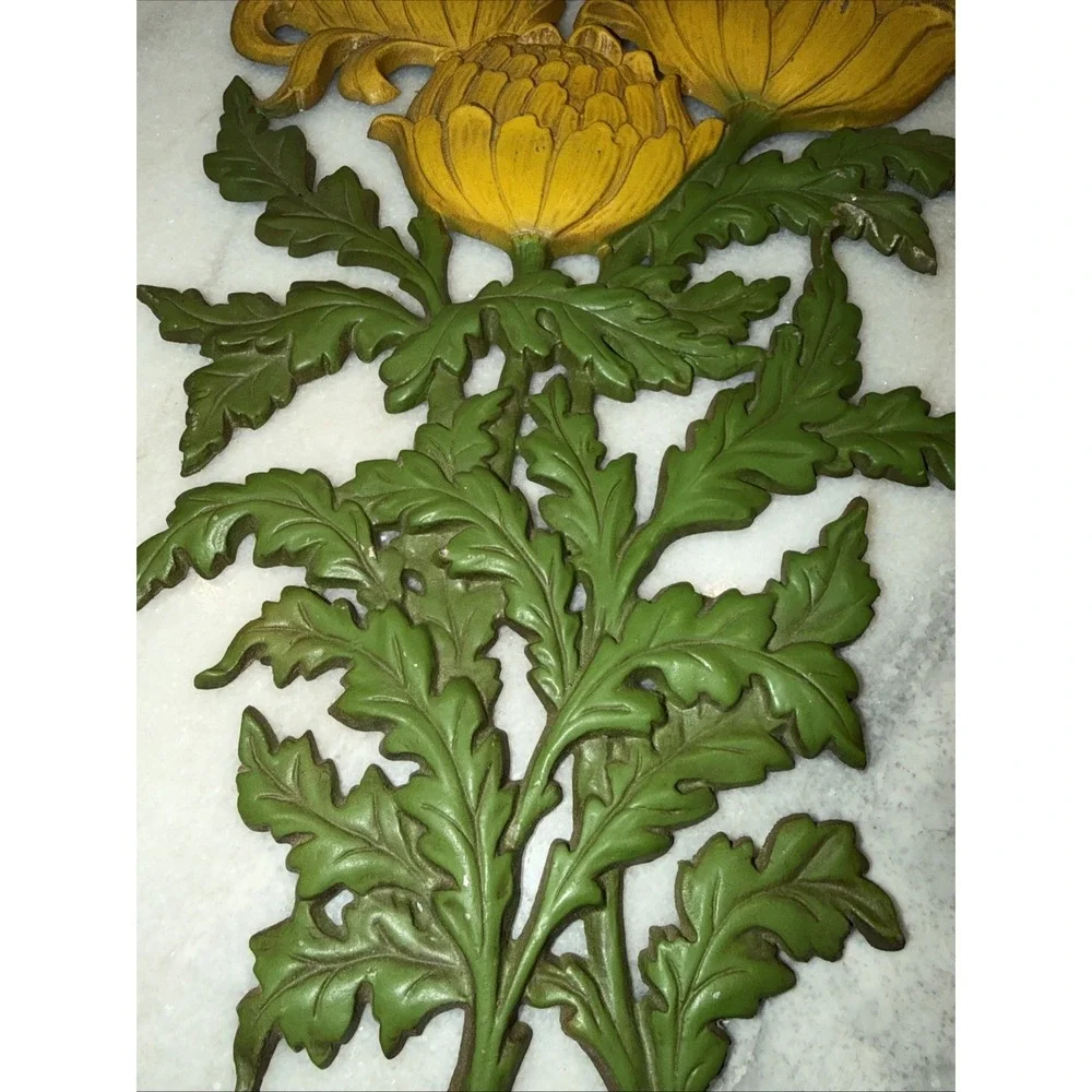 Vintage Chrysanthemum Wall Art Metal Syroco Dart‎ Burwood Large Yellow Flower